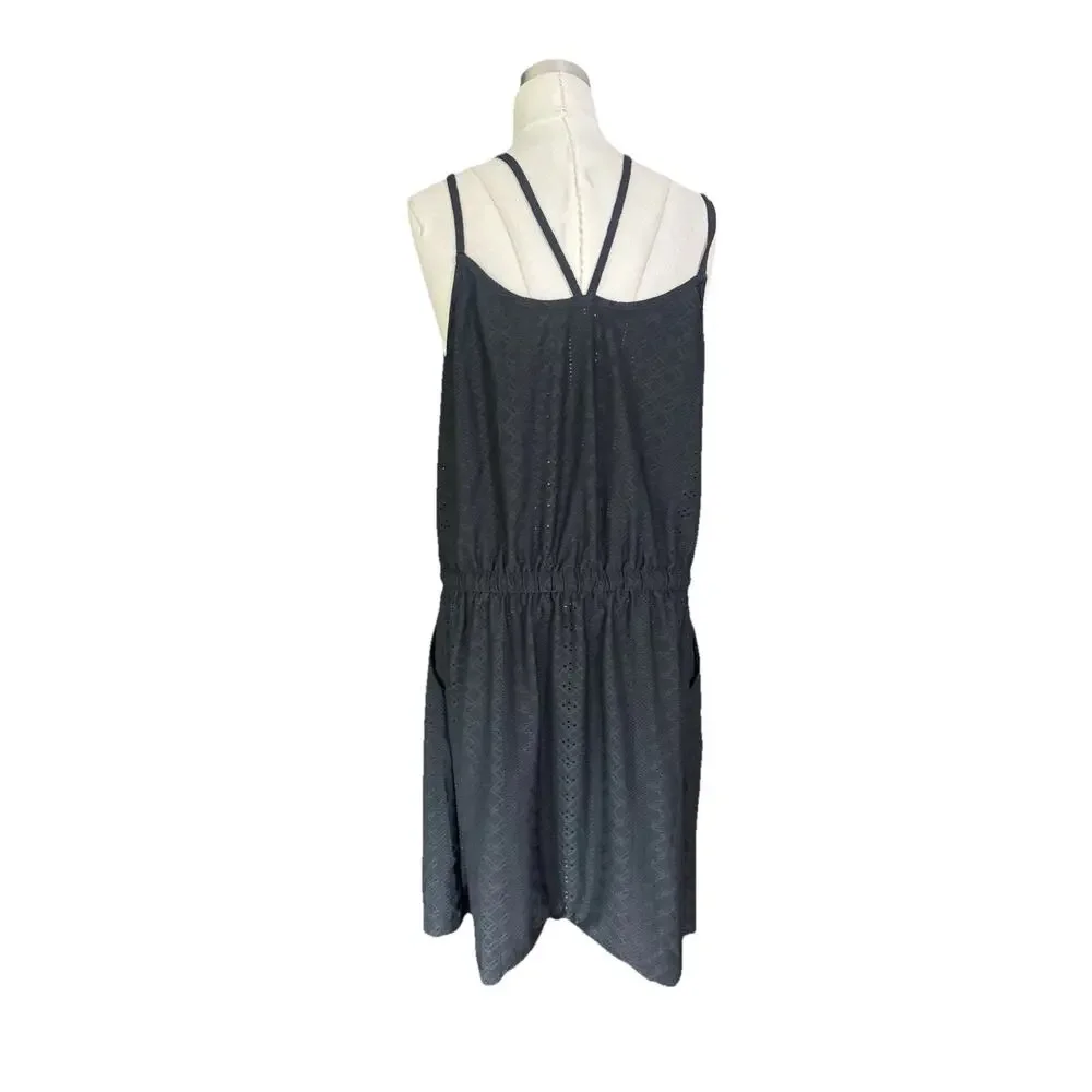 Beta Brand Hollow Out Swimsuit Coverup NEW Size Large Black Snap Drawstring